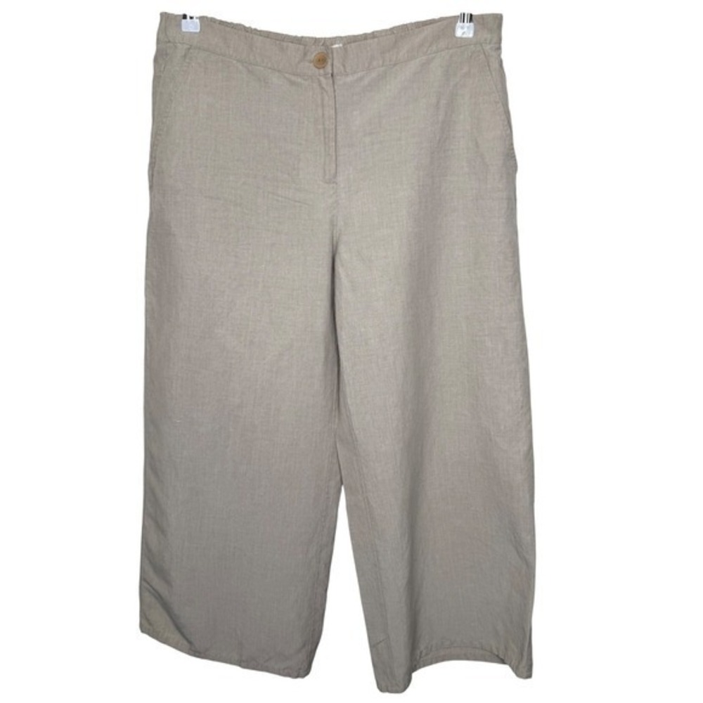 Eileen Fisher Wide Leg Crop Pants Tan Linen Medium Culotte